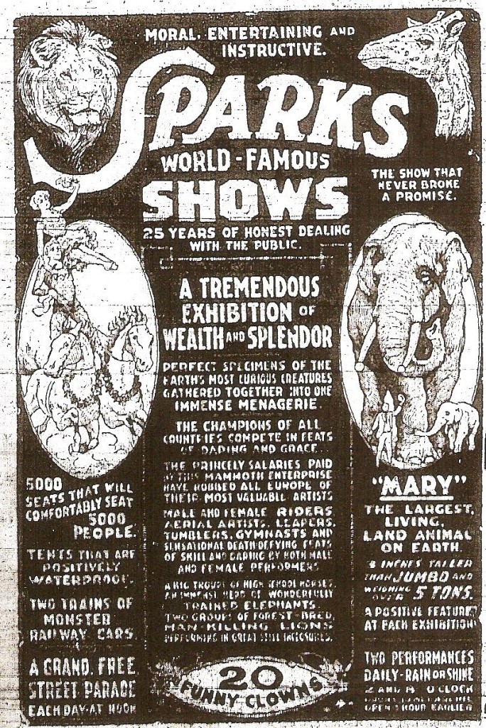 Murderous Mary - Sparks Circus ad in JC paper