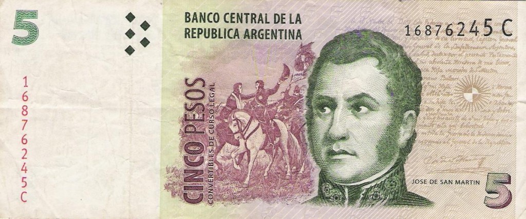 Billete de cinco (5) pesos - Jose de San Martin