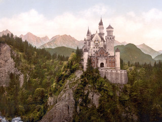 Neuschwanstein-kastali í Bavaríu, ~1900