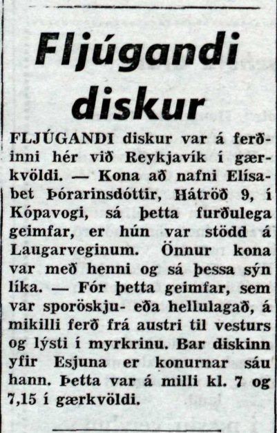 Fljúgandi diskur í Reykjavík, 1954