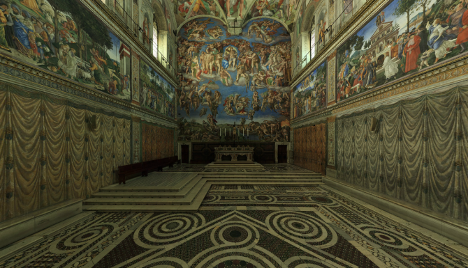 Glæsileg 360-gráðu panórama af Sixtínsku kapellunni